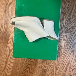 Bottega Veneta Nappa LeatherStack Mule Sandals Sea Salt Off White Block Heel